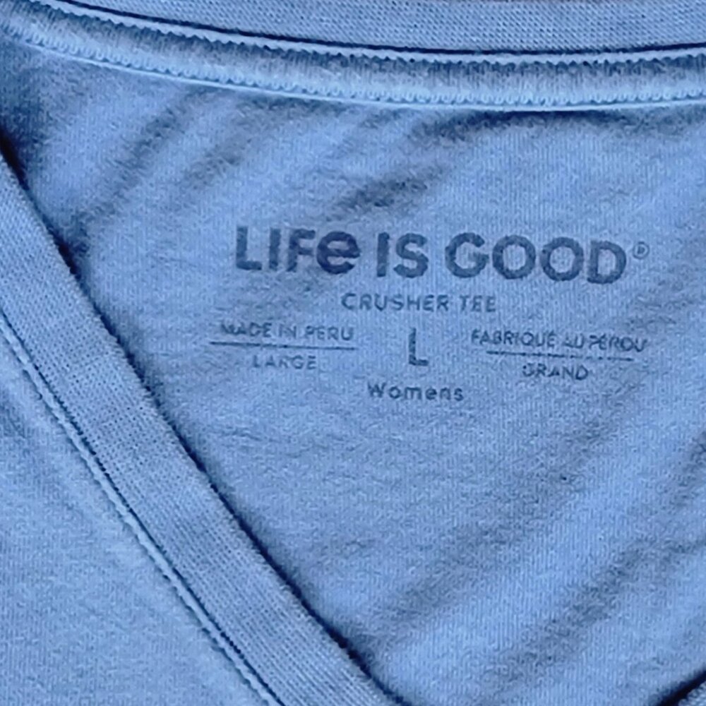 Life is Good Vintage Blue V-Neck Snowman Landscape Long Sleeve Crusher Tee - L - Picture 10 of 10